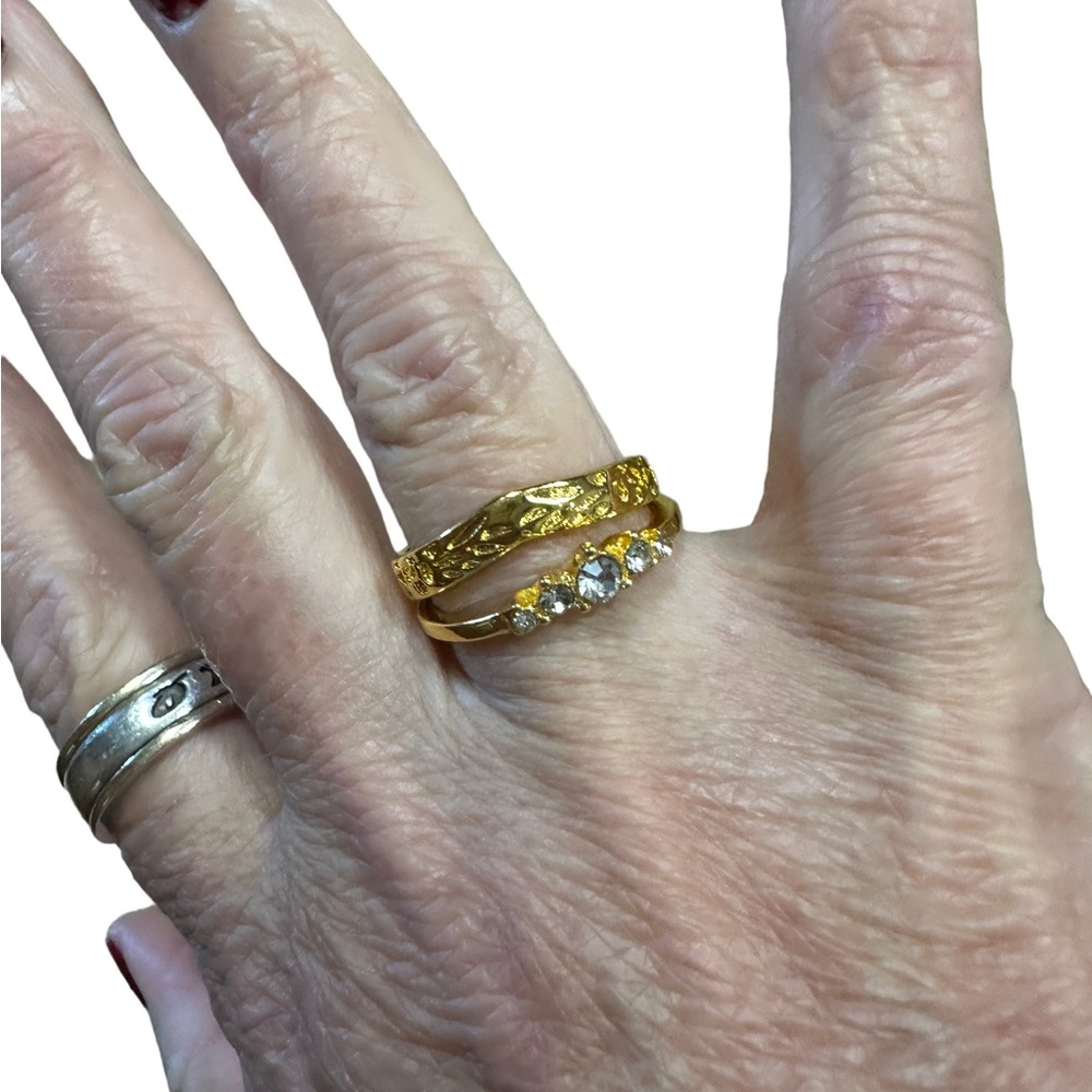 Gold 2 Piece Rhinestone Wedding Ring Set